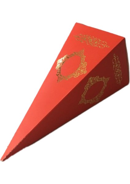 Karton Şeker Külahı Lüx Gold Yaldızlı Saray Desenli - 25 Adet Kırmızı