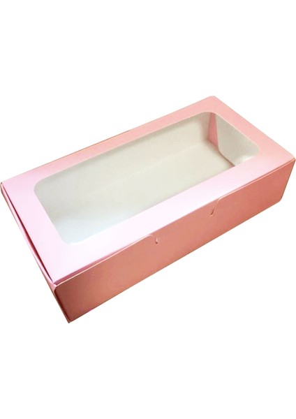 Pencereli Karton Kutu Düz Renk 20X10X5 cm - 10 Adet Pembe