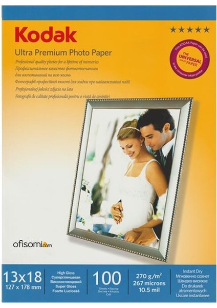 Kodak Ultra Premium Glossy,parlak 270GR/M² Fotoğraf Kağıdı 100 Yaprak 13 x 18 cm