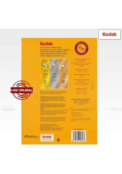 Kodak Ultra Premium Glossy,parlak 270GR/M² Fotoğraf Kağıdı 100 Yaprak 13 x 18 cm