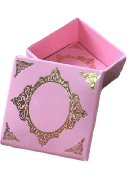Komple Karton Kutu Saray Desen Gold Yaldız 4X4X2 cm - 50 Adet Pembe