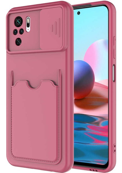 - Xiaomi Redmi Note 10S - Kılıf Slayt Sürgülü Kart Bölmeli ​Kartix Kapak - Koyu Mor
