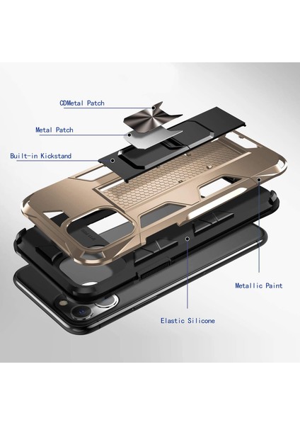 Samsung Galaxy Note 20 Kılıf Volve Armor Desing Standlı Silikon Koruma Kapak Gold