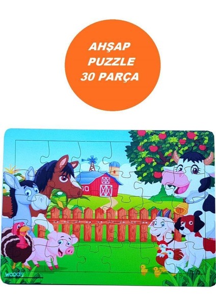 Woodylife Çiftlik Hayvanları Çitli Ahşap Puzzle 30 Parça Yapboz Çocuk Oyuncak