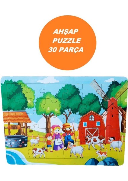 Woodylife Ahşap Puzzle Yapboz 30 Parça Aile Çiftlik Hayvan ve Insan Puzzle Çocuk Oyuncak