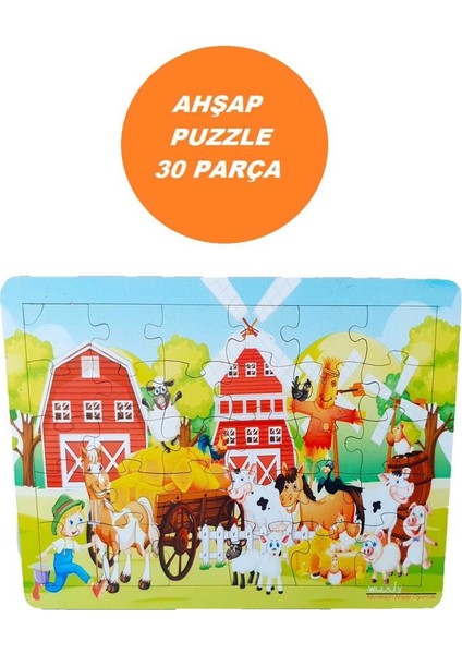 Woodylife 15 Hayvanlı Çiftlik 30 Parça Ahşap Puzzle Çocuk Oyuncak