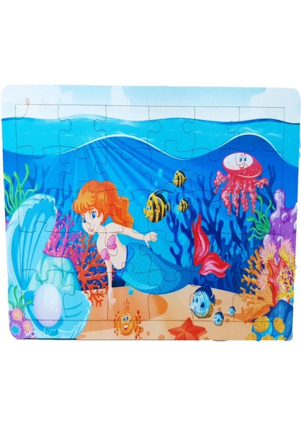 Woodylife Deniz Kızı ve Kayıp Balıklar 30 Parça Ahşap Puzzle Eğitici Çocuk Oyuncak Yapboz