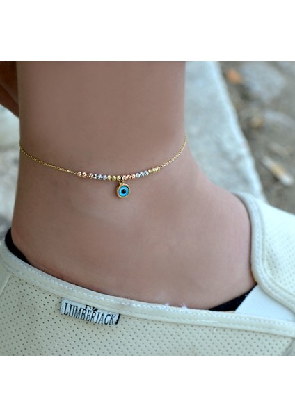 14K Dorika Model Nazar Boncuklu Altın Halhal