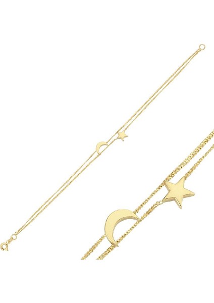 14 Ayar Altın Ay Yıldız Bileklik