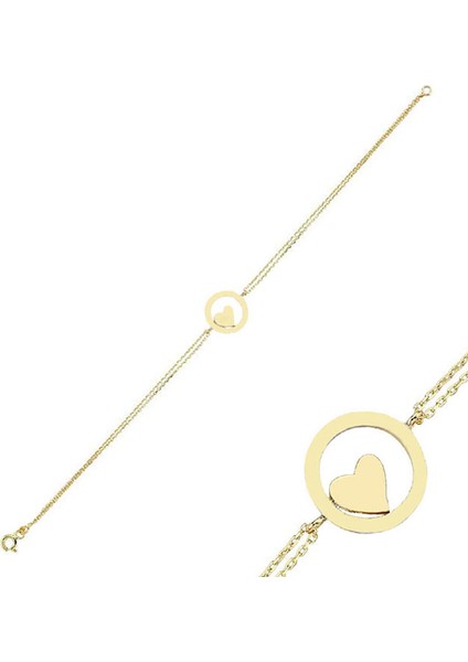 14 Ayar Altın Halkalı Kalp Bileklik