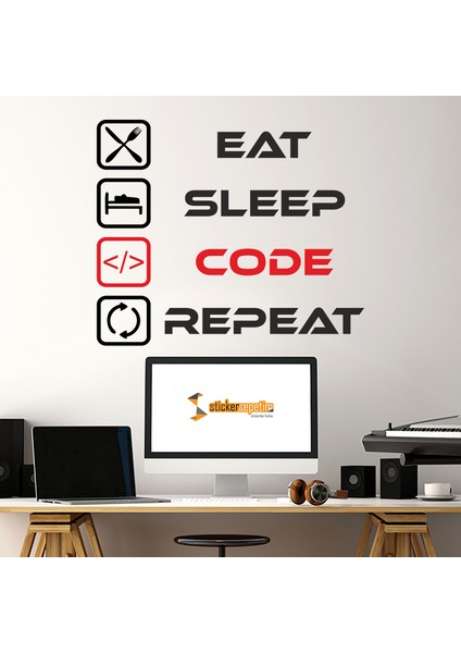 Eat Sleep Code Repeat Çok Amaçlı Duvar Sticker