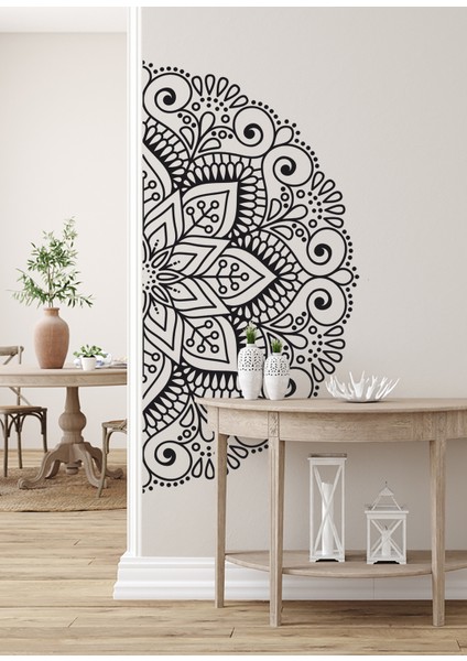 Mandala Çiçek Xl Dekoratif Duvar Sticker - Yarım Yuvarlak Duvar Dekoru