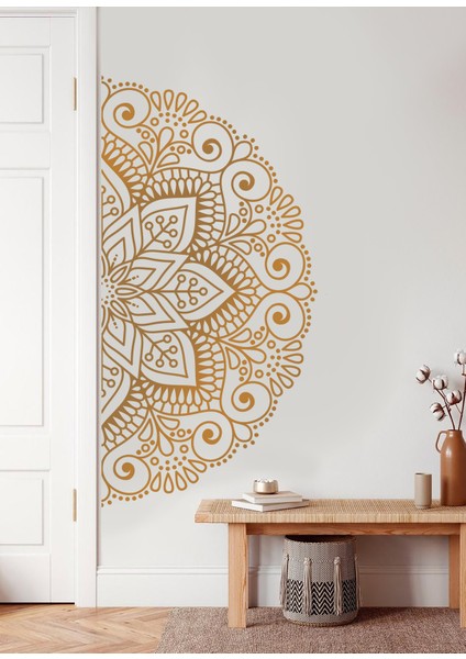 Mandala Çiçek Xl Dekoratif Duvar Sticker - Yarım Yuvarlak Duvar Dekoru