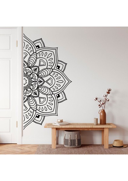 Çiçek Yarım Mandala Dekoratif Duvar Sticker - Duvar Dekoru