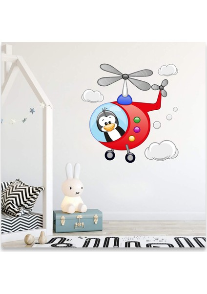 Helikopter Pilotu Penguenve Bulutlar Çocuk Odası Duvar Sticker