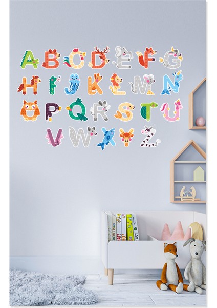 Eğitici Sevimli Hayvanlar Alfabe Çocuk Odası Duvar Sticker 3