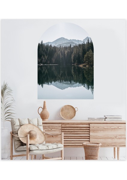 Bohem Oval Göl Dağlar ve Ormanlar Duvar Sticker