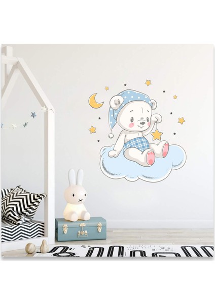 Bulutta Oturan Yavru Ayıcık ve Yıldızlar Çocuk Odası Duvar Sticker