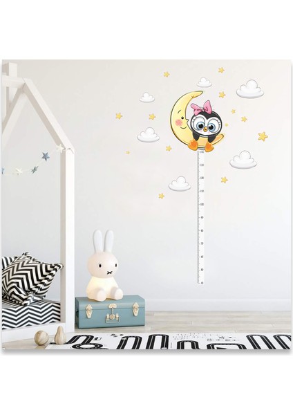 Aya Tutunmuş Yavru Penguen Bulutlar ve Yıldızlar Çocuk Odası Boy ve Gelişim Ölçer Duvar Sticker