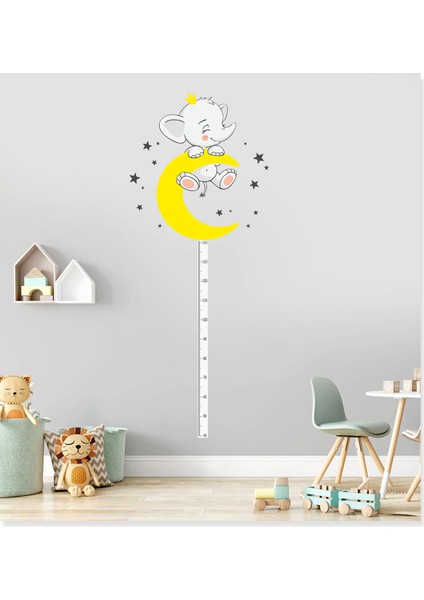 Sarı Aydan Sallanan Sevimli Yavru Fil Yıldızlar Çocuk Odası Boy Ölçer Duvar Sticker