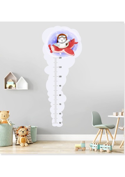 Sevimli Hayvanlar Uçakta Boy Ölçer Çocuk Odası Dekoratif Duvar Sticker