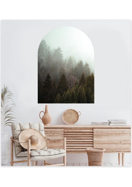 Bohem Oval Dağlar Orman Sis Duvar Sticker