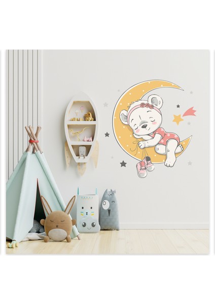 Ayda Uyuyan Sevimli Yavru Aycıcık Çocuk Odası Dekoratif Duvar Sticker