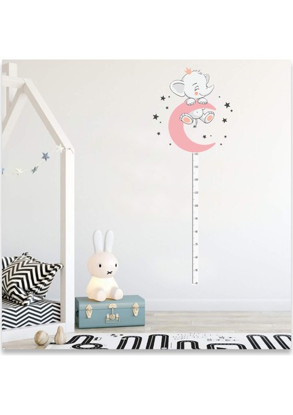 Pembe Aydan Sallanan Sevimli Yavru Fil Yıldızlar Çocuk Odası Boy Ölçer Duvar Sticker