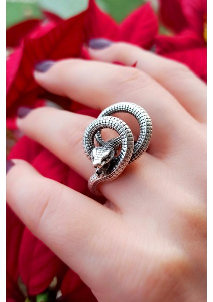 Antik Gümüş Kaplama Kızgın Yılan Şekilli El Yapımı Ayarlanabilir Yüzük fiyatları