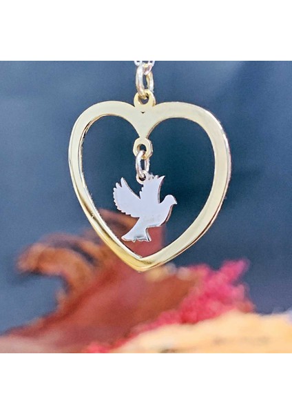 Kalp Çerçeveli Gümüş Kuş Kolye fiyatları