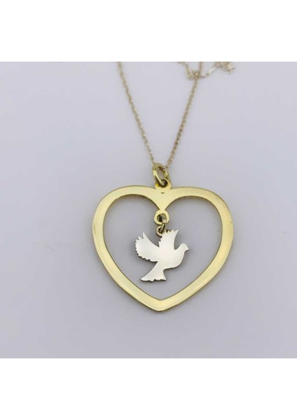 Kalp Çerçeveli Gümüş Kuş Kolye modelleri