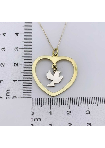 Kalp Çerçeveli Gümüş Kuş Kolye fırsatları
