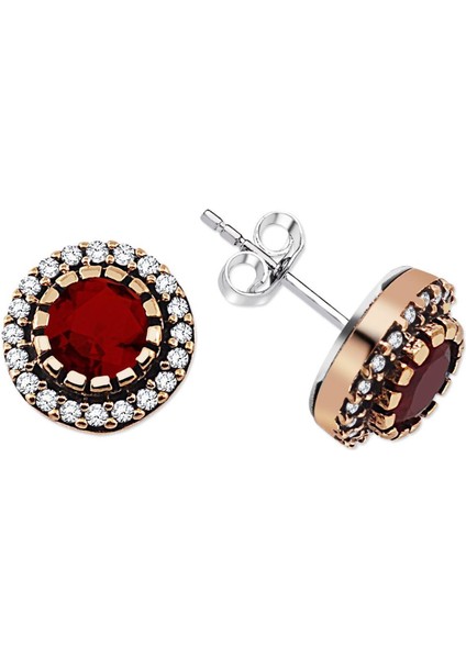 925 Ayar Gümüş Ruby Taşlı Otantik Küpe