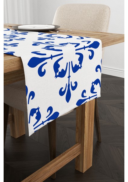 Beyaz Mavi Modern Etnik Karo Desenli Dijital Baskılı Runner CGH567-RN fiyatları