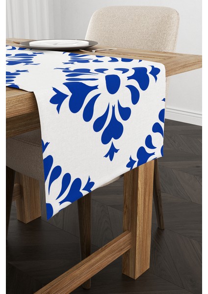 Beyaz Mavi Modern Etnik Karo Desenli Dijital Baskılı Runner CGH569-RN fiyatları