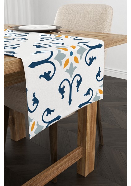 Beyaz Mavi Modern Etnik Karo Desenli Dijital Baskılı Runner CGH579-RN fiyatları