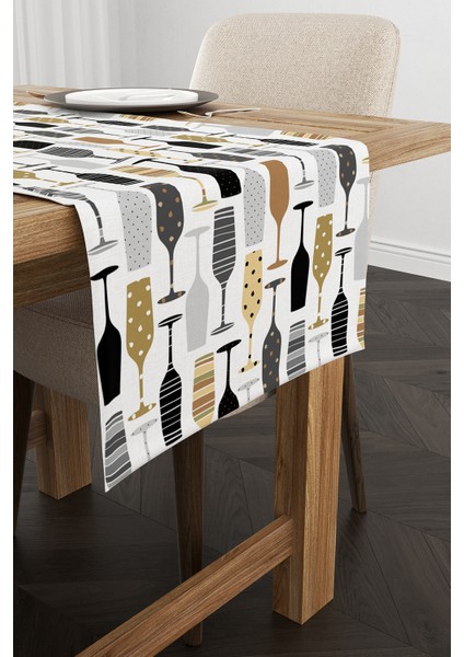 Beyaz Siyah Dekoratif Obje Desenli Dijital Baskılı Runner CGH590-RN fiyatları