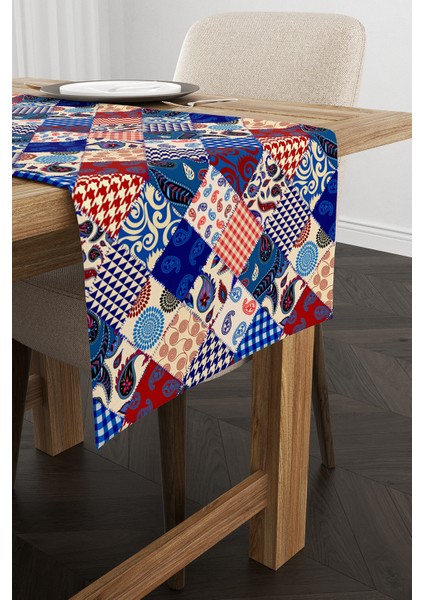 Kırmızı Mavi Etnik Patchwork Desenli Dijital Baskılı Runner CGH605-RN fiyatları