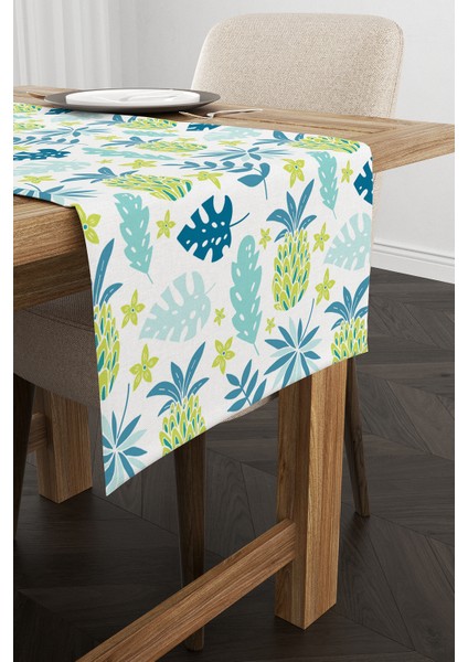 Mavi Yeşil Tropikal Ananas Desenli Dijital Baskılı Runner CGH610-RN fiyatları