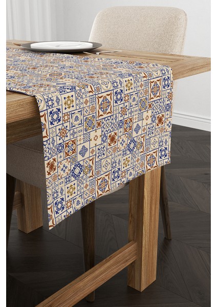 Kahverengi Mavi Etnik Çini Desenli Dijital Baskılı Runner CGH611-RN fiyatları