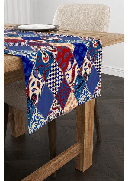 Kırmızı Lacivert Etnik Patchwork Desenli Dijital Baskılı Runner CGH622-RN fiyatları