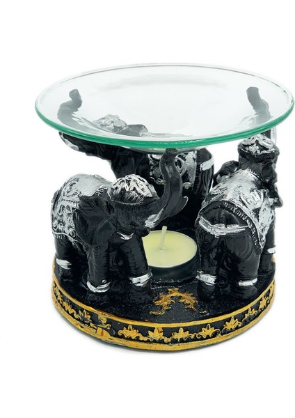 Fil Görünümlü Camlı Polyester Buhurdanlık Siyah No.2