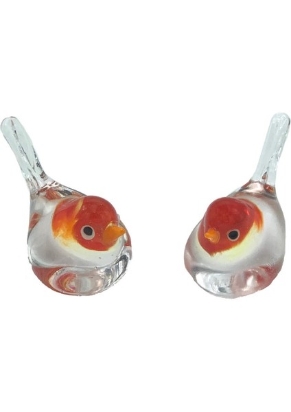 Itayla Murano Cam Ikili Kırmızı Turuncu Kuş El Yapımı