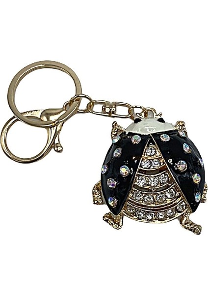 Siyah Kristal Taşlı Uğur Böceği Anahtarlık
