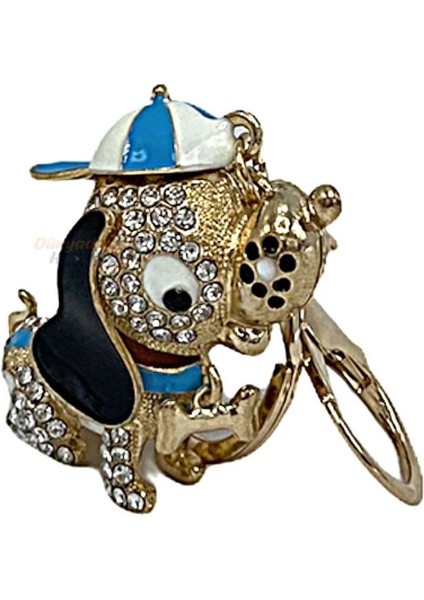 Mavi Kristal Taşlı Sevimli Köpek Anahtarlık