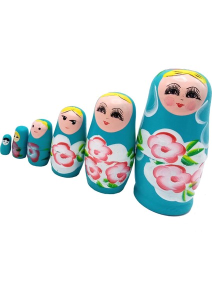 Ahşap Matruşka Bebek 6 Lı Set Mavi