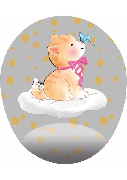 Yavru Kedi ve Kelebek Oval Bilek Destekli Mouse Pad