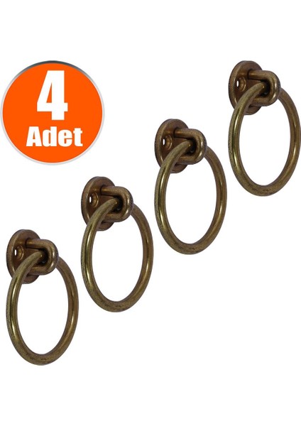 Nobel Sarkaç Dolap Çekmece Kulpu Kulbu Antik Sarı Metal Halka Kulp (4 Adet)