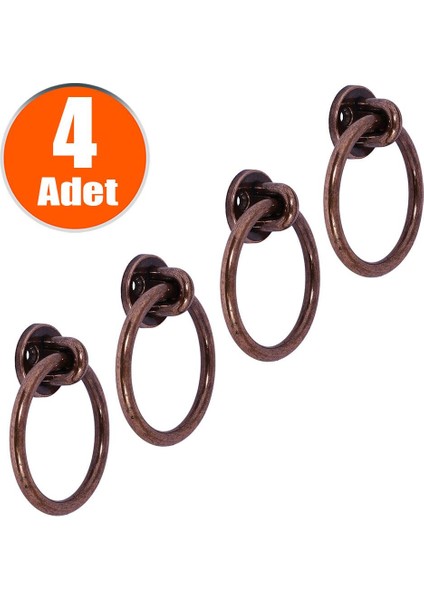 Nobel Sarkaç Dolap Çekmece Kulpu Kulbu Antik Bakır Metal Halka Kulp (4 Adet)