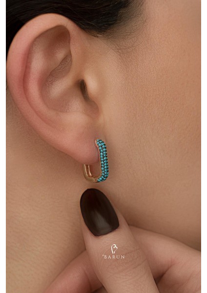 Mavi Firuze Taşlı Dikdörtgen Model Gümüş Küpe-Rose fiyatları